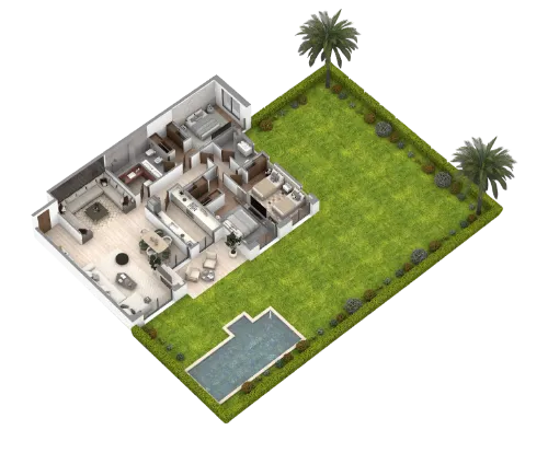 Plan appartement 3 chambres avec jardin et piscine privatifs
