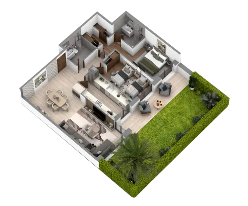 Plan appartement 2 chambres avec jardin privatif